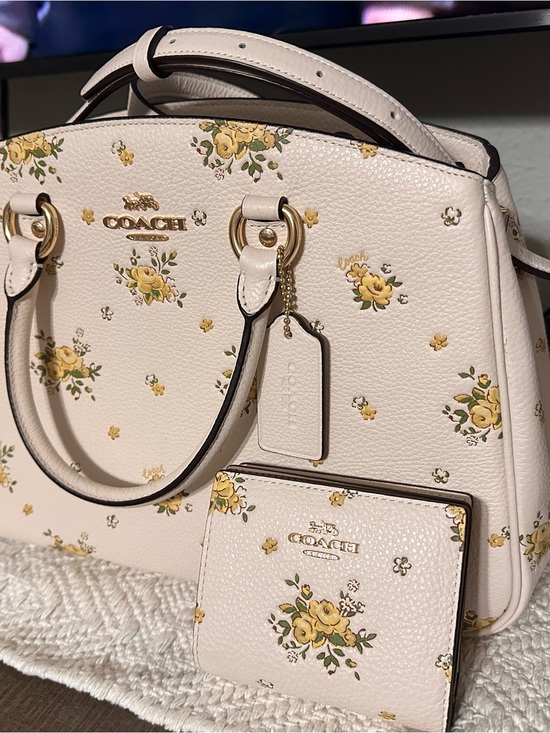 Coach Handbags - Coach Cream Floral Leather Satchel and Wallet Set - Coach Savannah